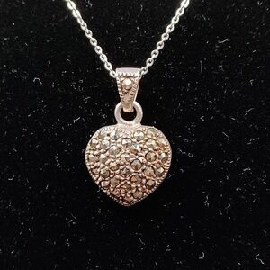 Puffed marcasite heart pendant necklace